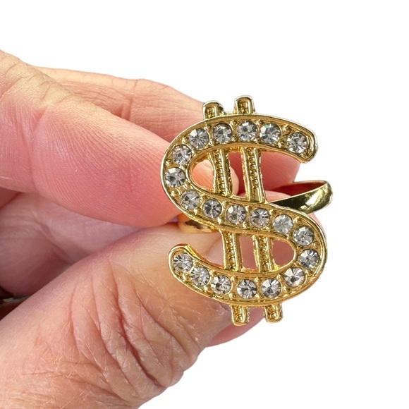 4/$20!!!   Gold and Rhinestone Dollar Sign Adjustable Ring - Picture 2 of 5